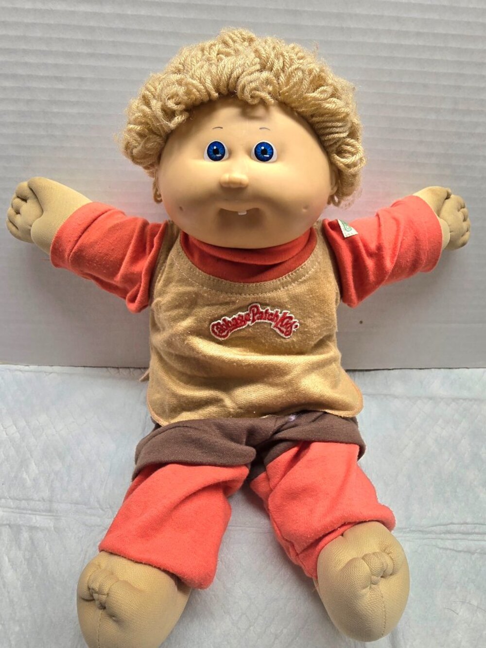 Vtg 1982 Cabbage Patch Kids Blond Hair Blue Eyes Dimples Single Tooth "RARE".